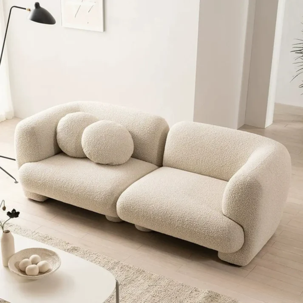 Cream Boucle Curved Shape Sectional Sofa