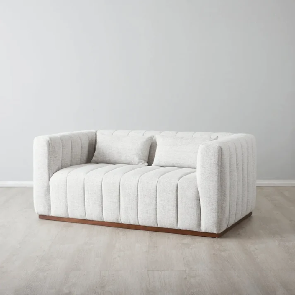 Grey Textured Fabric with Classic Tuxedo Design - 2 seater sofa